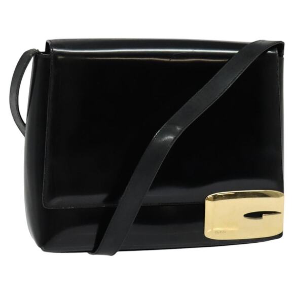 GUCCI Shoulder Bag Enamel Black Gold 0001 3444 0001 3444 - Picture 1 of 16